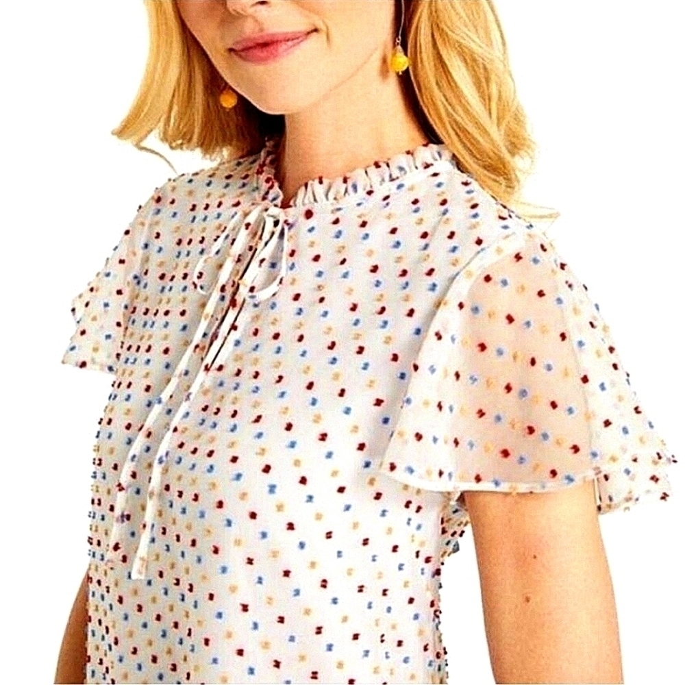 Draper James-Swiss Dot Flutter Sleeve Top in Willow White Multi-Size Large